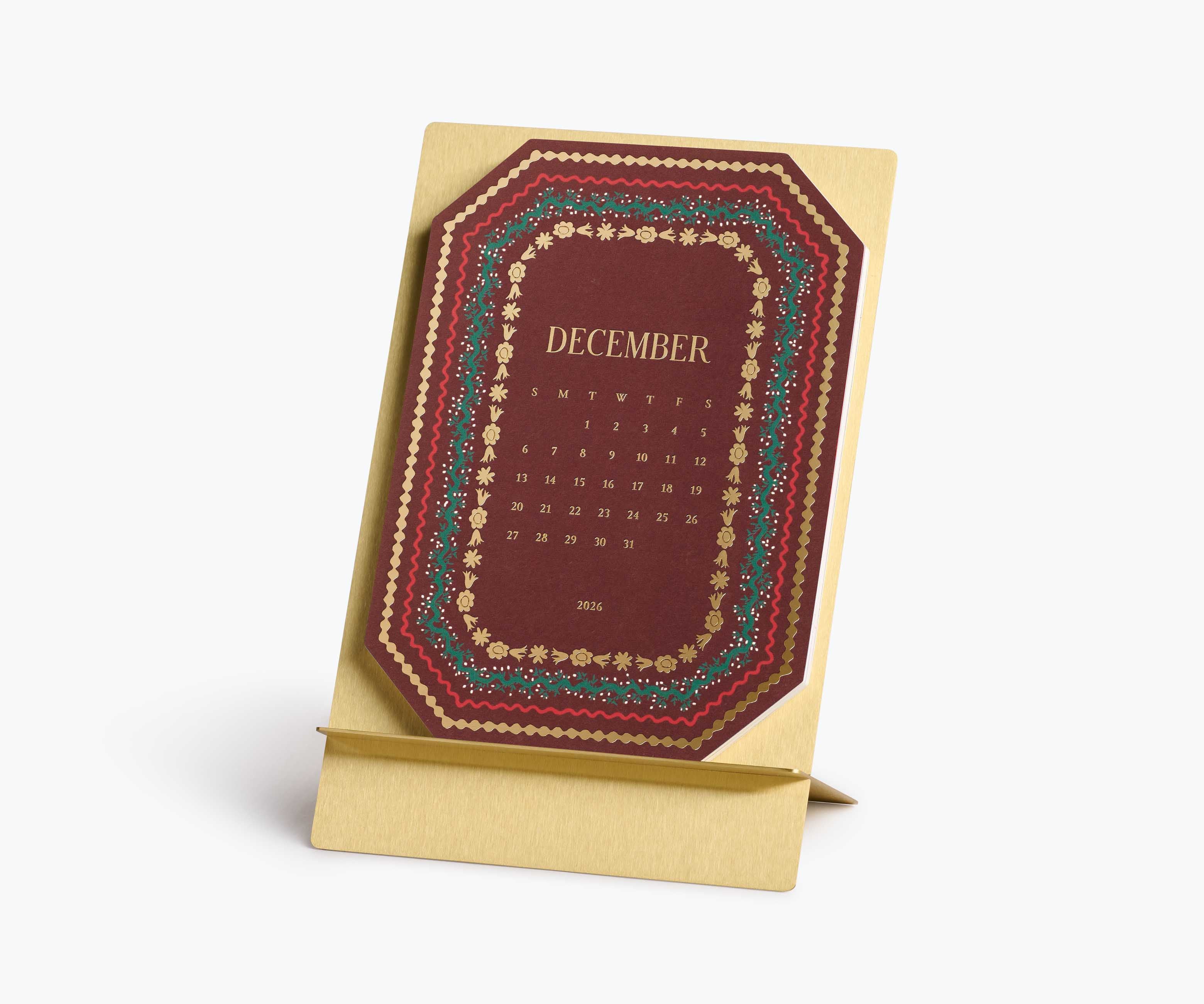 2026 Brass Easel Desk Calendar - Wildwood